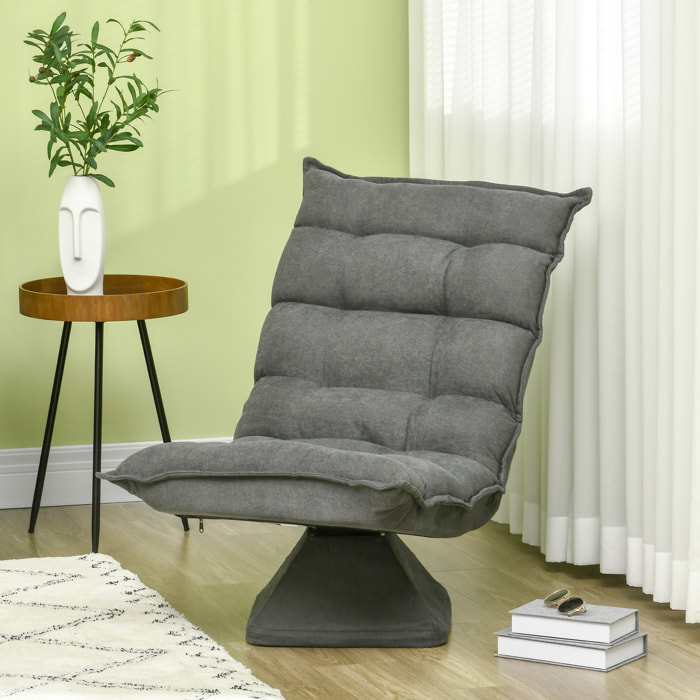 Fauteuil relax grand confort pivotant inclinaison réglable 5 niv. épais garnissage mousse haute densité tissu velours microfibre gris