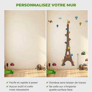 Stickers Muraux décoration adhésifs toise Tour Eiffel pour enfants avec animaux et avions