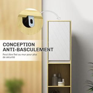 Colonne meuble salle de bain style cosy H.170 cm 2 portes étagère 2 niches effet bois clair blanc