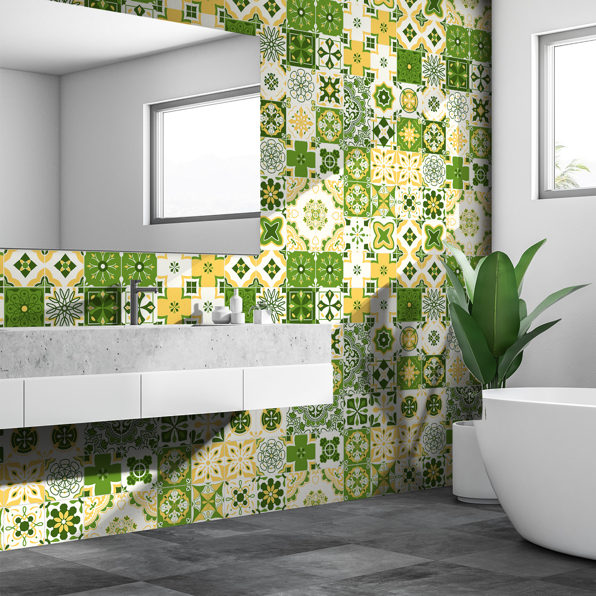 Stickers muraux - Sticker Mural Carrelage adhésif Cuisine Salle de Bain - 30 STICKERS CARREAUX DE CIMENT AZULEJOS NATELIA