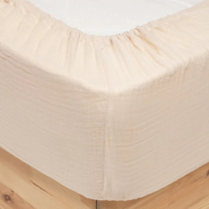 Drap housse "Flora" gaze de coton lin 160x200cm