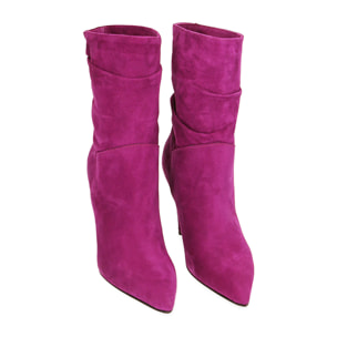 Ankle boots fucsia in camoscio, tacco 10 cm