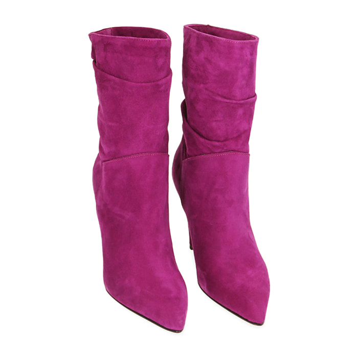 Ankle boots fucsia in camoscio, tacco 10 cm