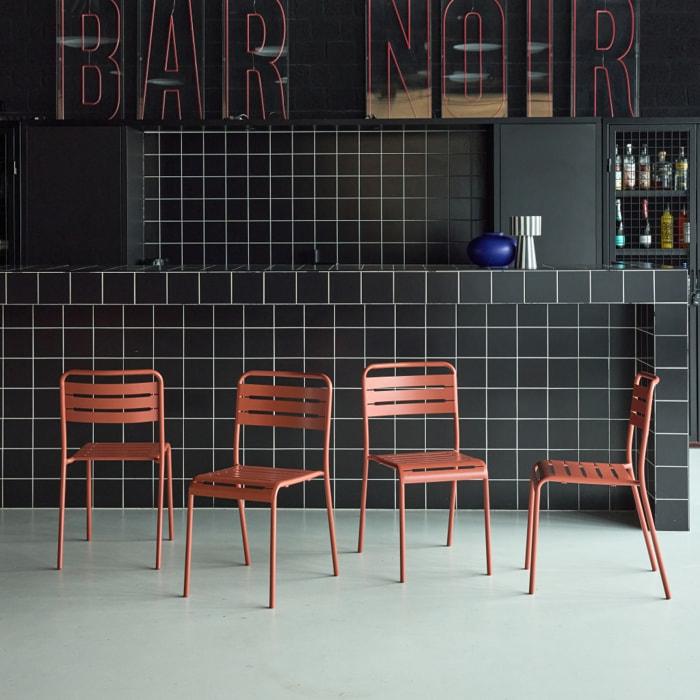 Lot de 4 chaises de jardin acier. 4 places. terracotta. Amelia. L44 x P52 x H79cm