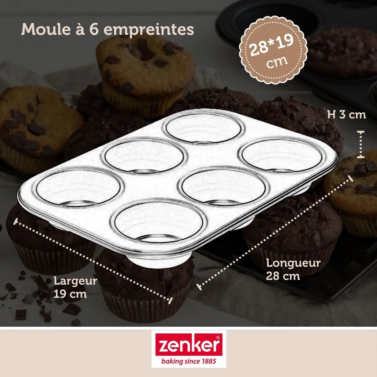 Moule à muffins 6 empreintes 28 x 19 cm Zenker Black Metallic