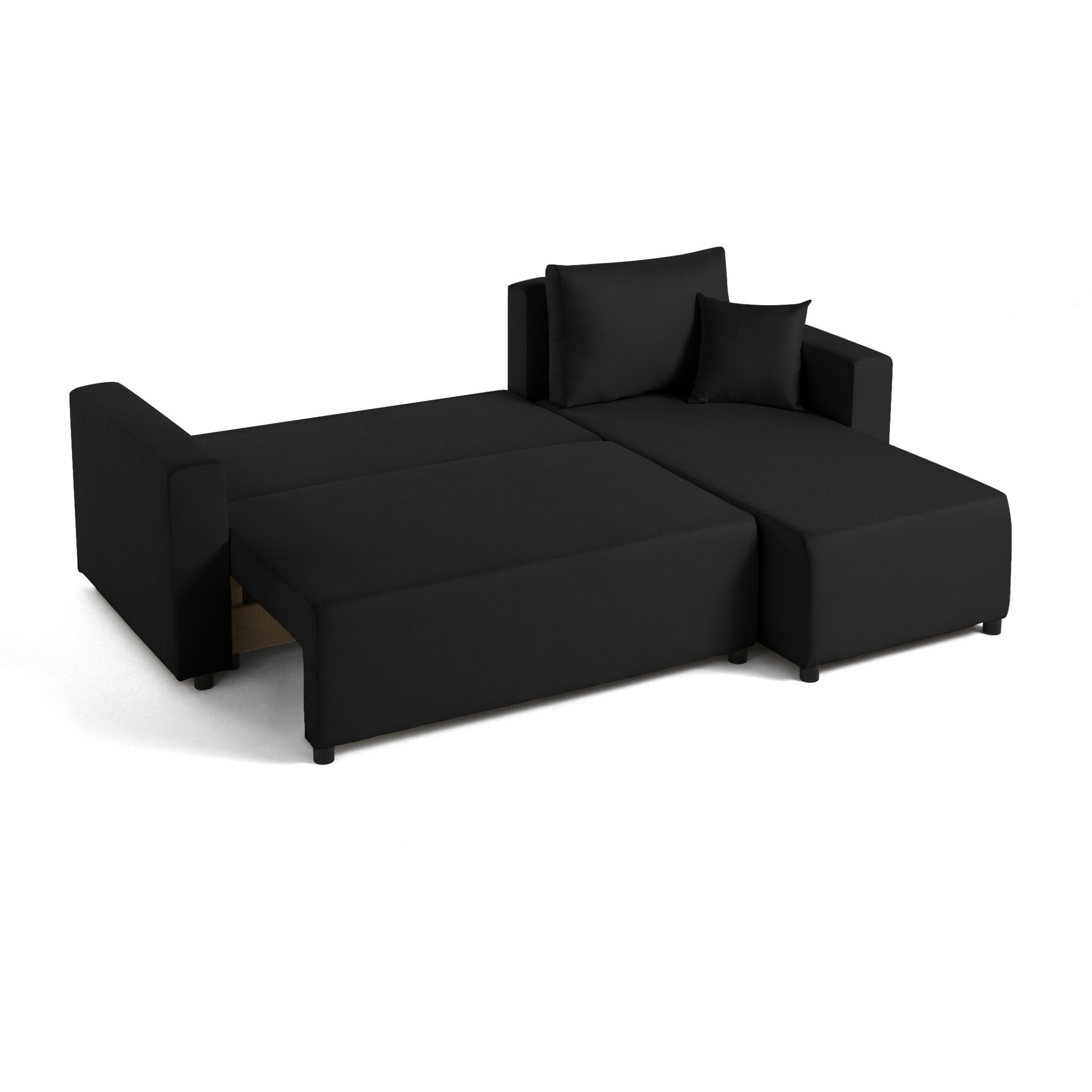 Regala - canapé d'angle réversible - 4 places - convertible avec coffre - en tissu - Noir