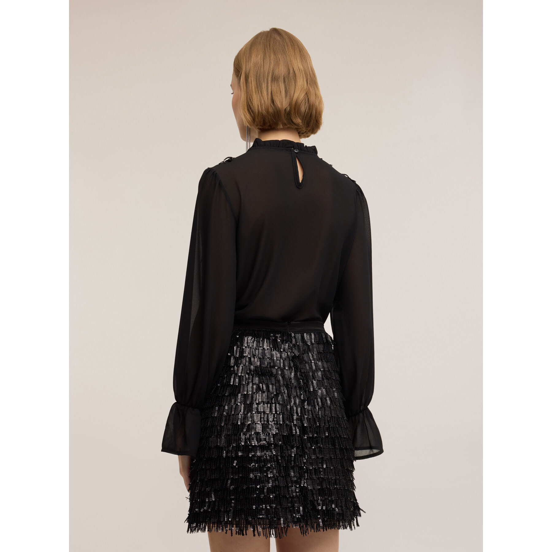 Motivi - Blusa in georgette e ricamo di paillettes - Nero