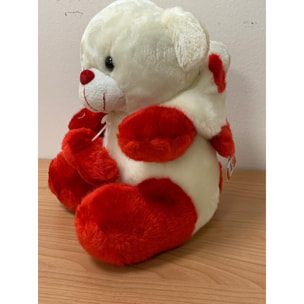 Peluche Orso bianco con cappuccio bianco rosso cuore 30 cm Peticoco