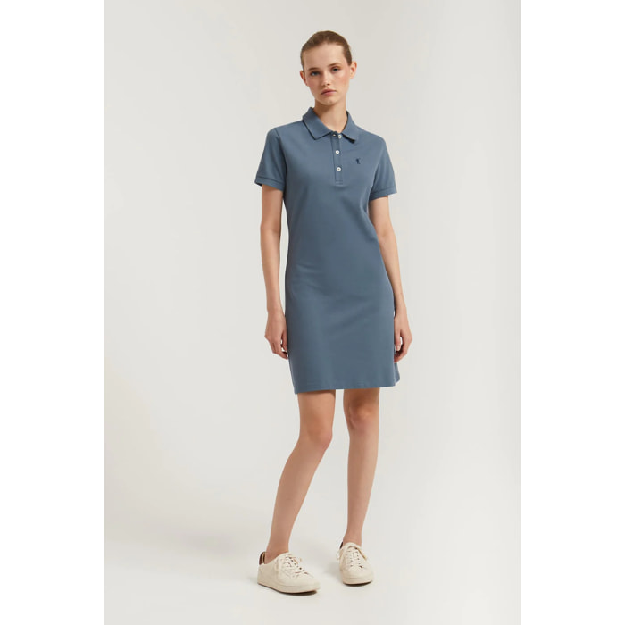 Vestido polero manga corta azul denim con bordado Rigby Go