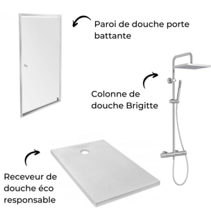 Receveur Ipso + paroi porte pivotante niche + colonne douche Brigitte