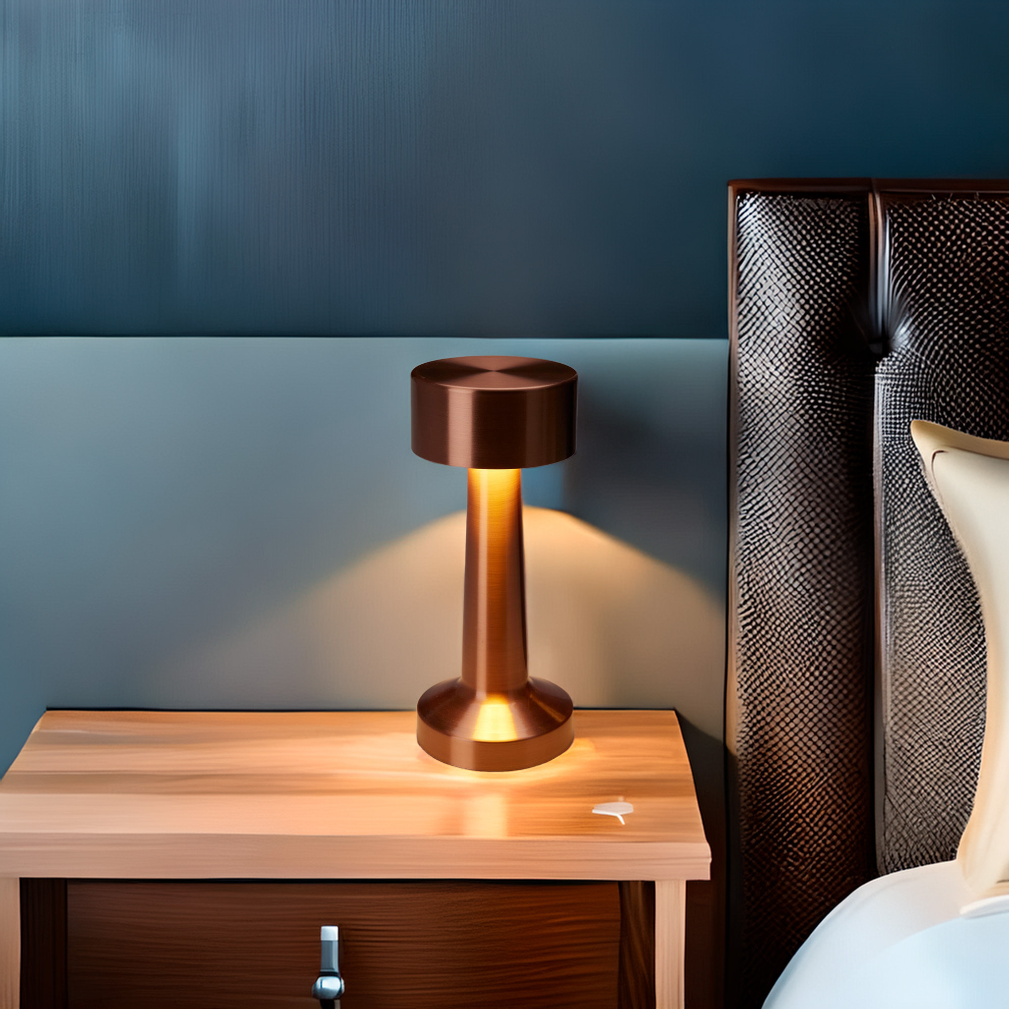 Well Home Lámpara de Mesa color Cobre Recargable con 16 luces LED y 3 modos de iluminación Ø8,9x20,9cm