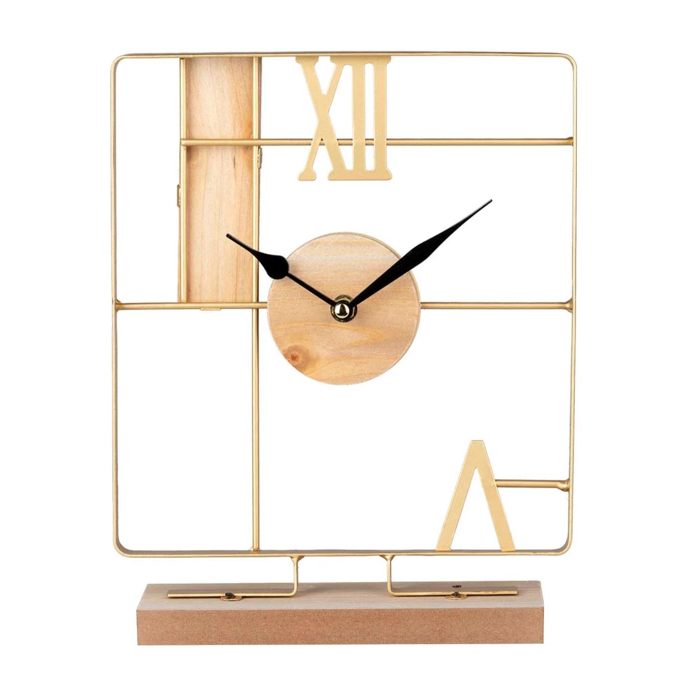 Reloj Sobremesa Metal Madera 23x7x28,5 Cm