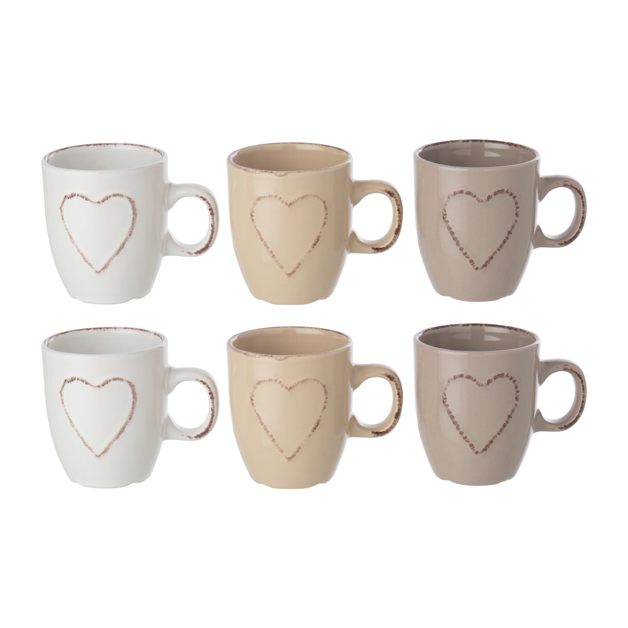J-Line tasse Cœur - grès - blanc/beige - 2 boîtes de 3