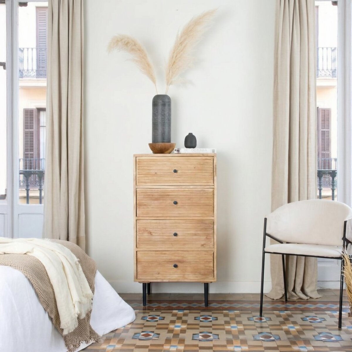 Chiffonnier Boreal -bois massif de manguier-couleur bahamas naturelles 60 x 107 x 45 cm