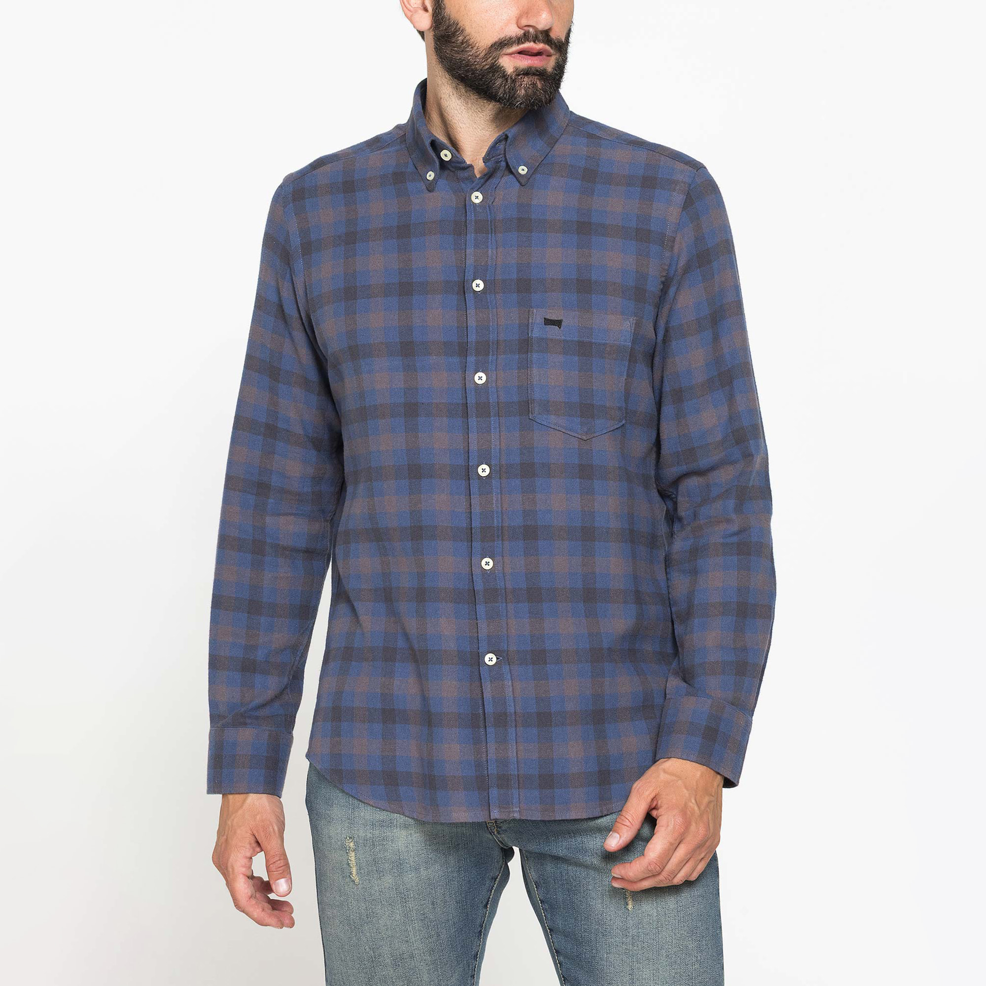 CAMICIA FANTASIA TINTO FILO IN FLANELLA LEGGERA