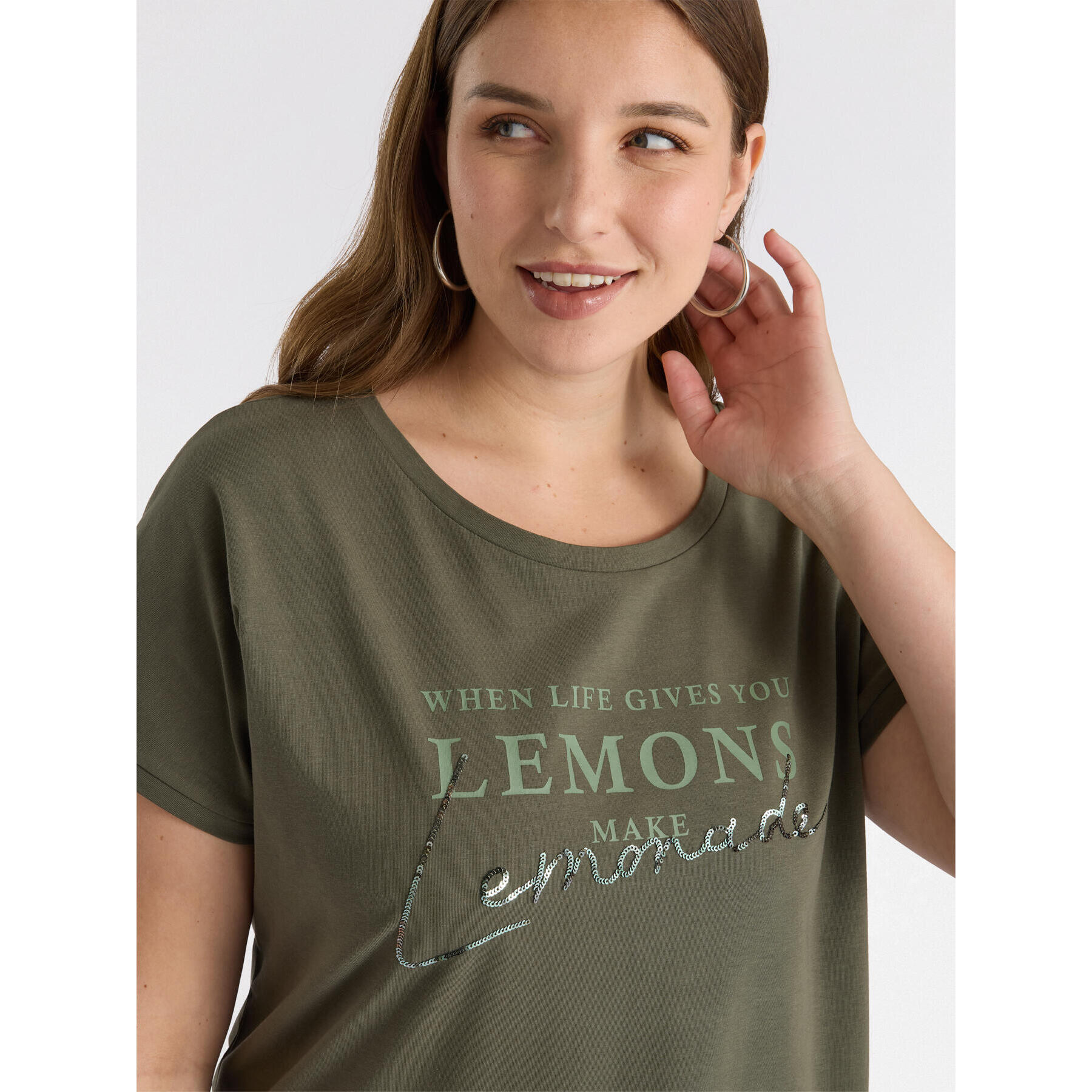 Fiorella Rubino - Camiseta con escritura y bordado - Verde militare