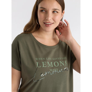 Fiorella Rubino - Camiseta con escritura y bordado - Verde militare