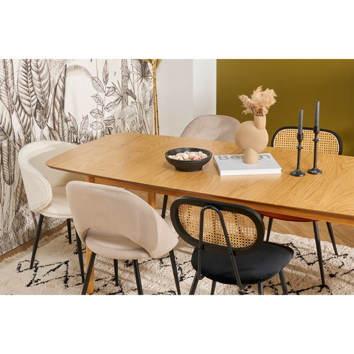 Chaises design noires en tissu velours, métal et cannage rotin (lot de 2) SWANN