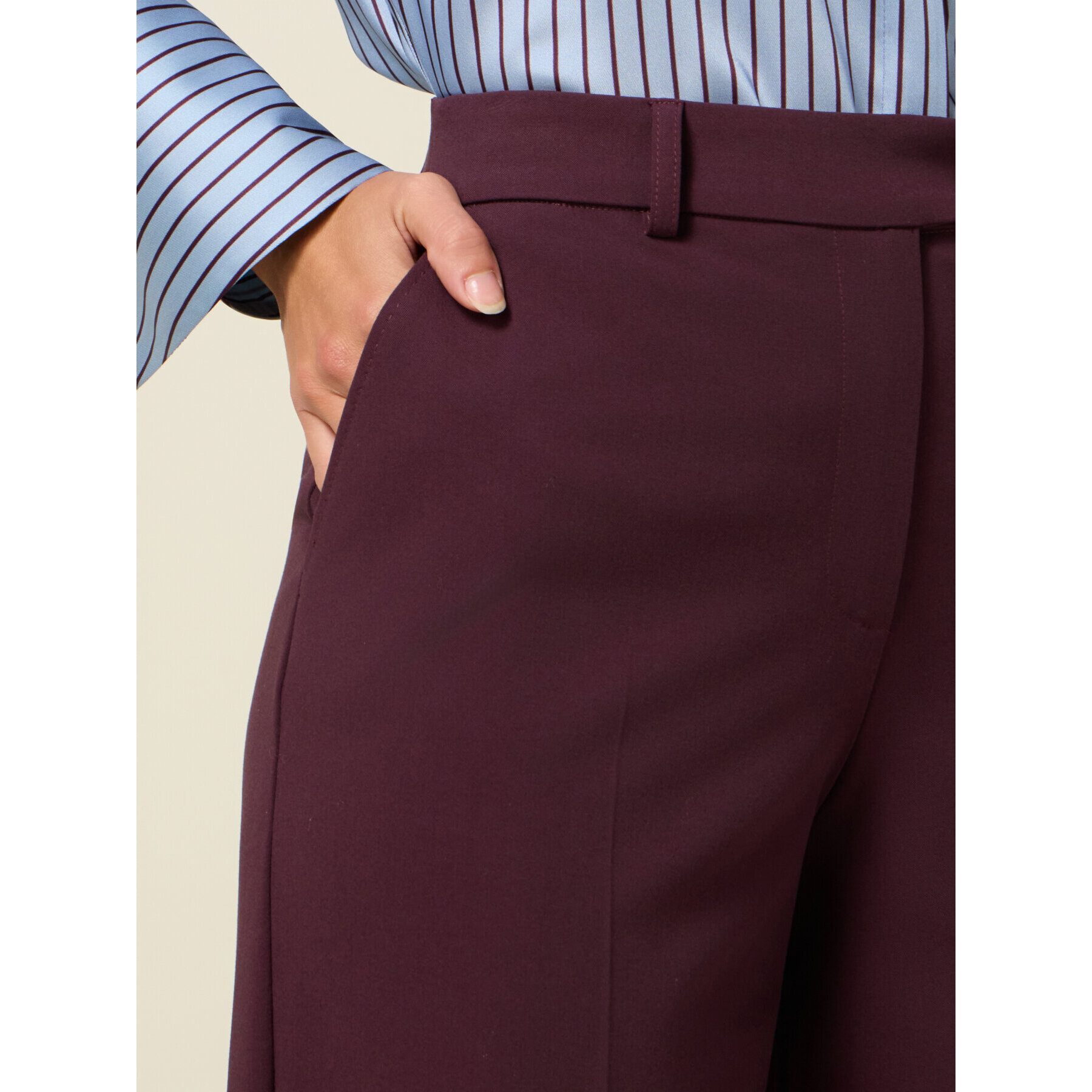 Oltre - Pantaloni palazzo in flanella misto viscosa - Bordeaux