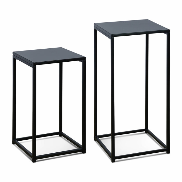 Lot de 2 tables d'appoint gigognes noires - Industrielle - bouts de canapé 34x34x74cm / 30x30x54cm