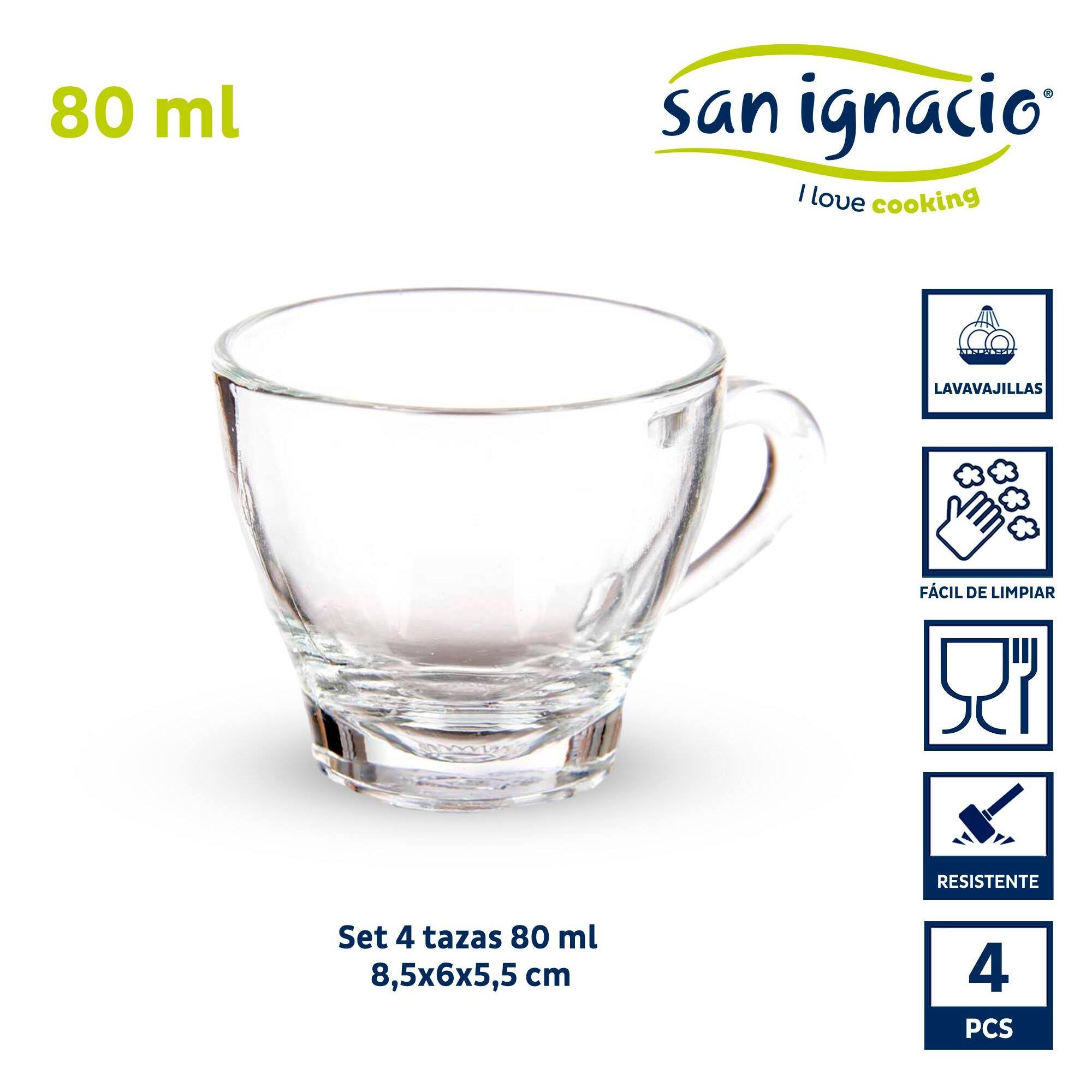 Set 4 tazas vidrio cafe con asa 80ml colección vivalto