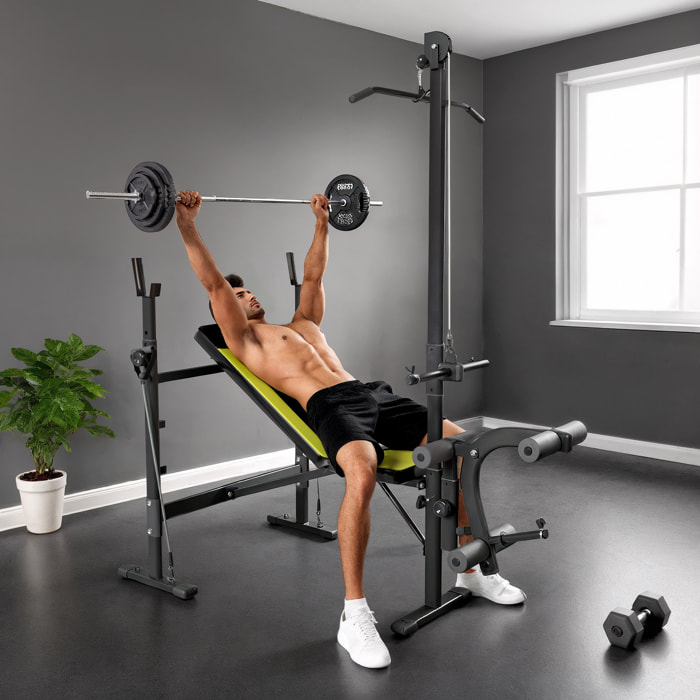Banco de Pesas Multifuncional Banco de Musculación Reclinable con Altura Ajustable para Fitness Entrenamiento Completo en Gimnasio y Casa Carga 300 kg 175x110x202 cm Negro