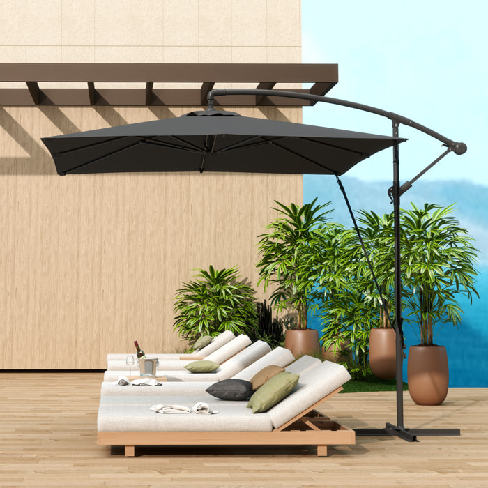 Parasol Excéntrico 247x247 cm Sombrilla de Jardín con Base Cruzada Cubierta Ajustable Manivela Funda Protectora y Cuerda de Viento Anti-UV 50+ Sombrilla para Terraza Patio Gris Oscuro