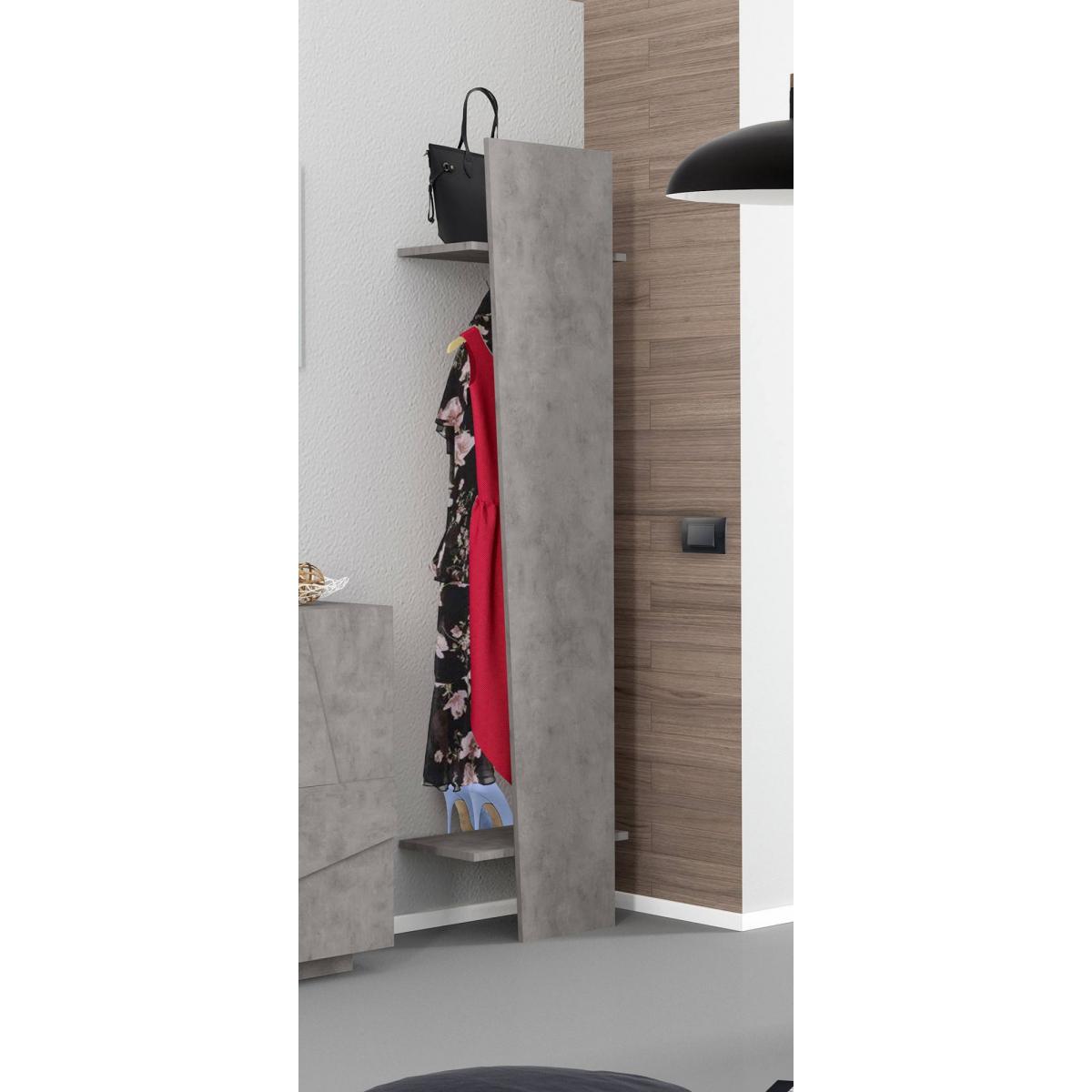 Appendiabiti verticale, Made in Italy, con tubo per vestiti, due ripiani, Mobile per ingresso, Entratina moderna, cm 50x30h200, colore Grigio Cemento