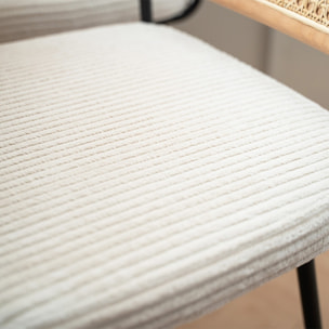 Lot de 2 tabourets de bar en cannage et velours côtelé - MUSE