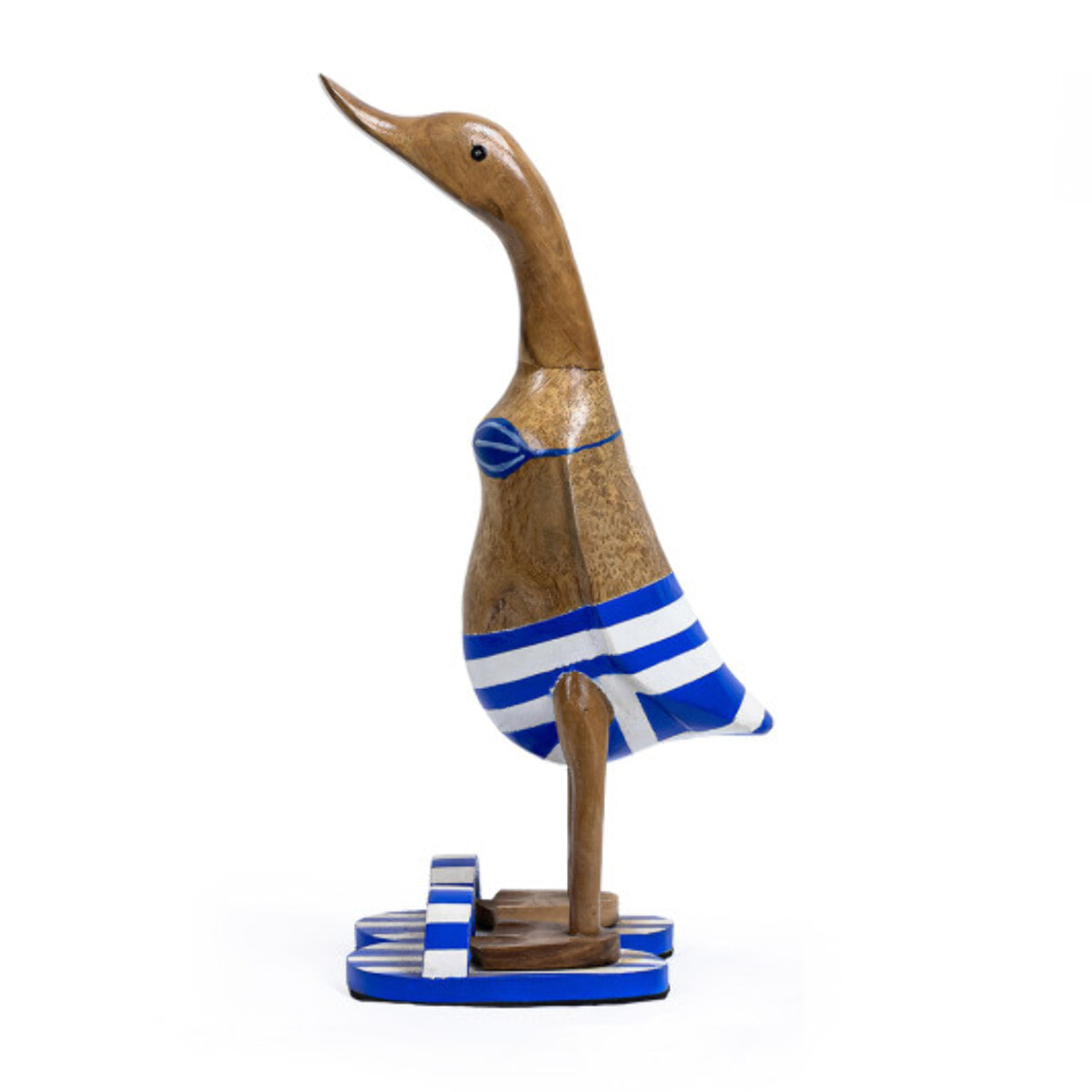 Statue H. 40 cm canard maillot bleu et blanc rayé en bois de teck - DUCK