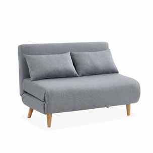 Canapé convertible en tissu - Guesta - 2 places scandinave. pieds bois foncé. gris clair. banquette. dossier inclinable