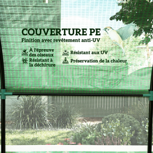 Serre tunnel 6 m² 2 portes zippées 2 fenêtres maillées acier PE haute densité 135 g/m² vert