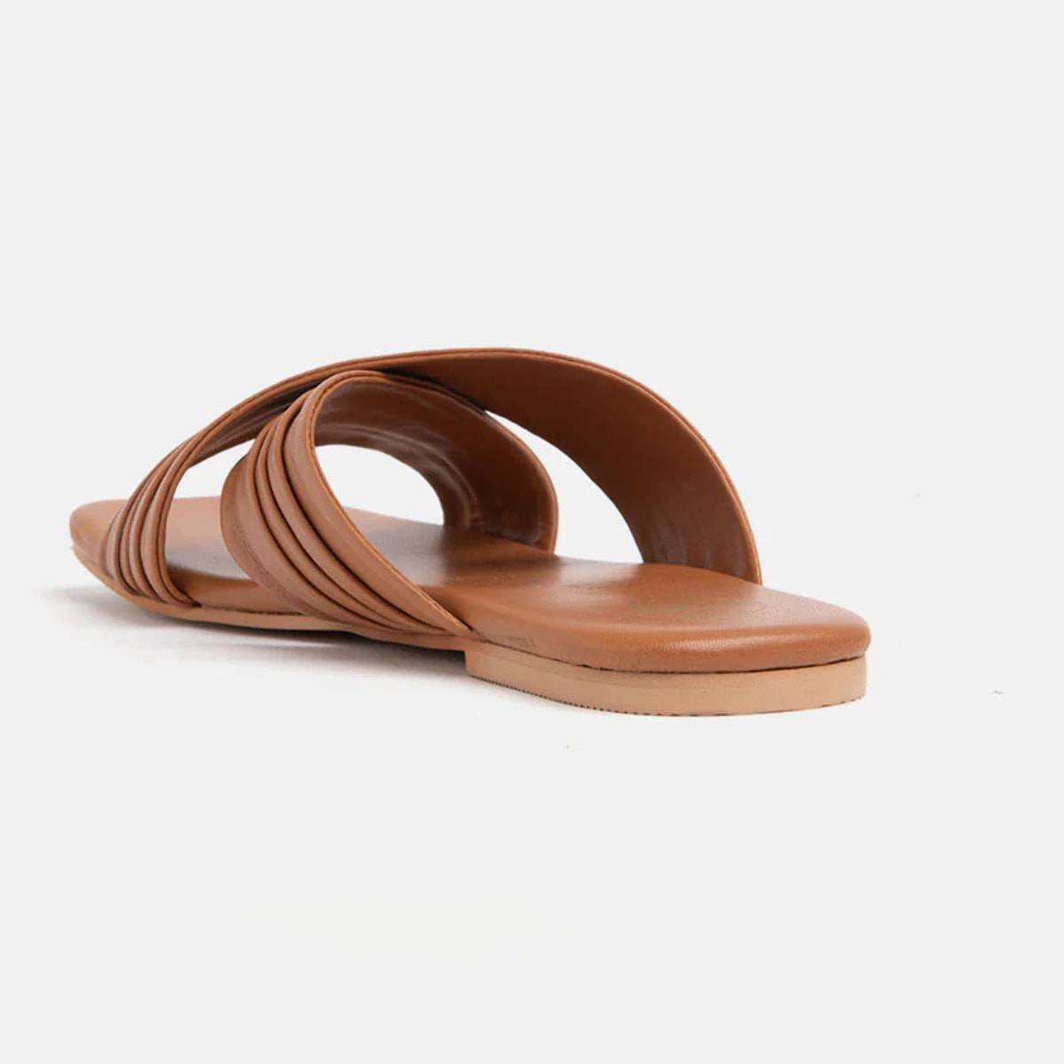 Ciabattina in vera pelle con fasce incrocio - CUOIO