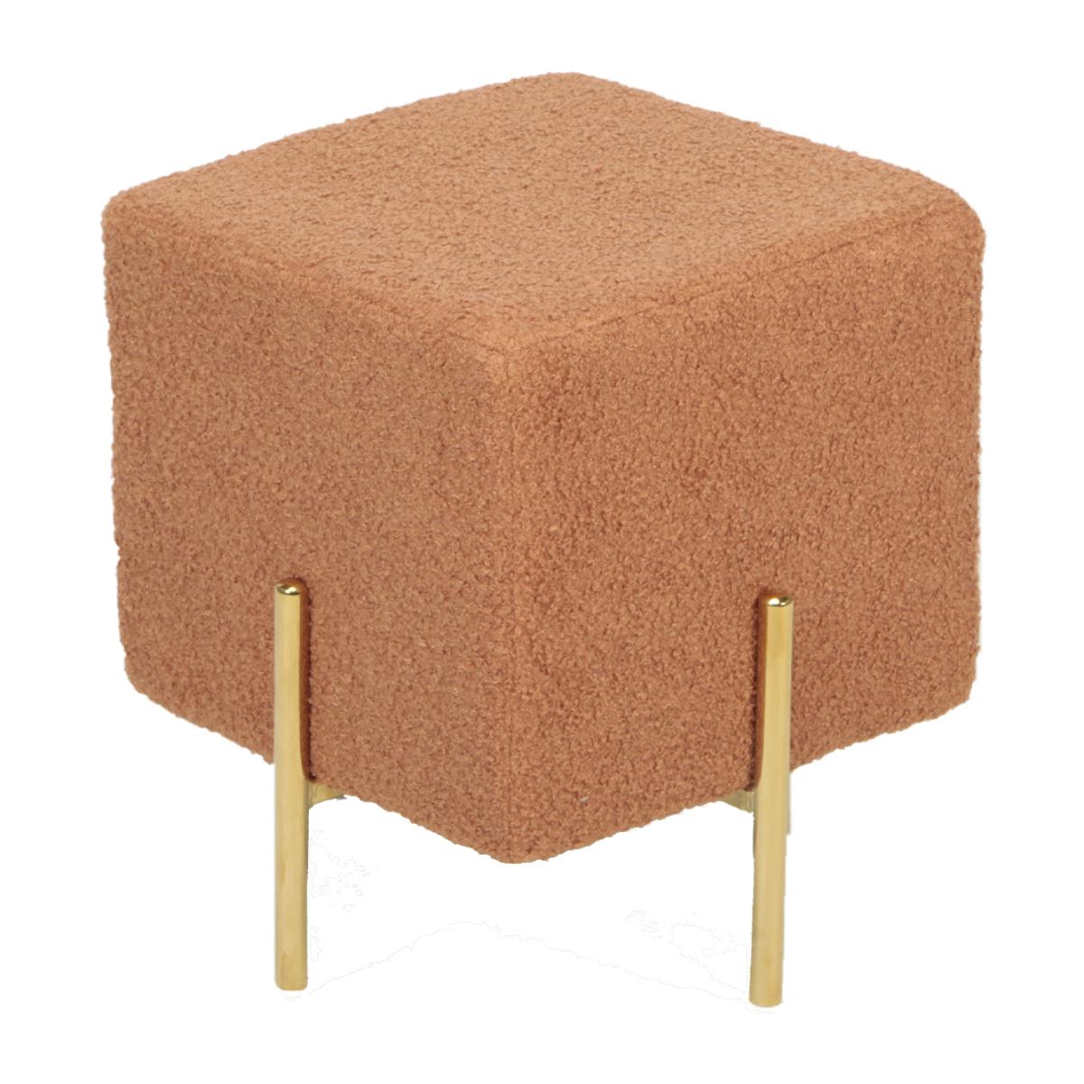 Pouf,Fancy, Boucle', ruggine, Gambe oro, adatto per arredare camerette e soggiorni