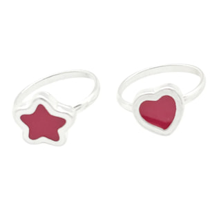 Pareja anillos Colors en plata 10µm y color rojo