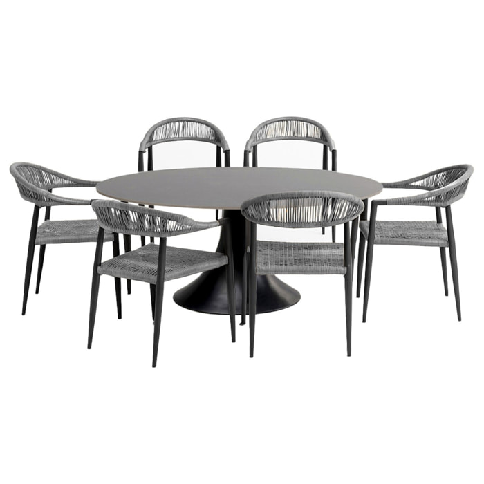 Ensemble de jardin Grande Possibilita table 220cm et 6 chaises grises Kare Design