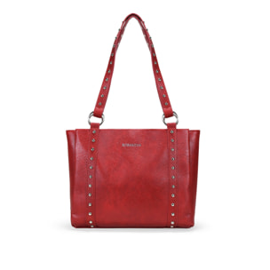 Bolso shopper rojo para portátil con tachuelas
