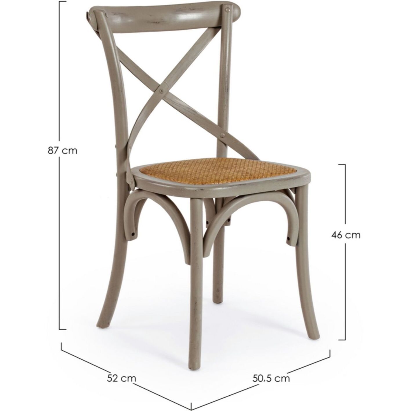 Set di sedie CROSS in legno di olmo grigio scuro e rattan naturale