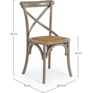 Set di sedie CROSS in legno di olmo grigio scuro e rattan naturale