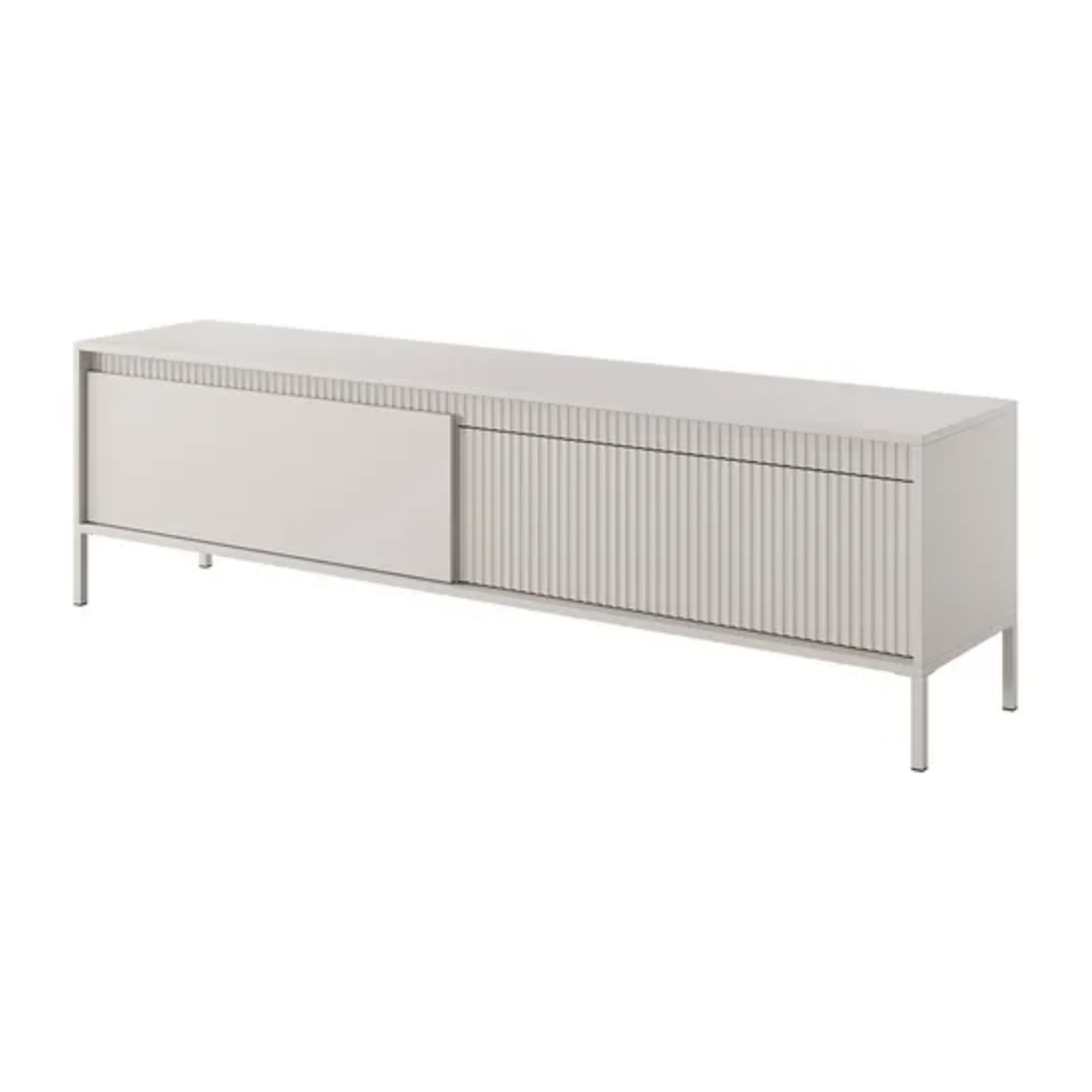 Mobile TV Moderno Con 2 Ante Push To Open Design Scanalato Elegante Minimal Base In Metallo Per Soggiorno Salotto 187.1 x 53.4 x 39.5 Cm Cashmere
