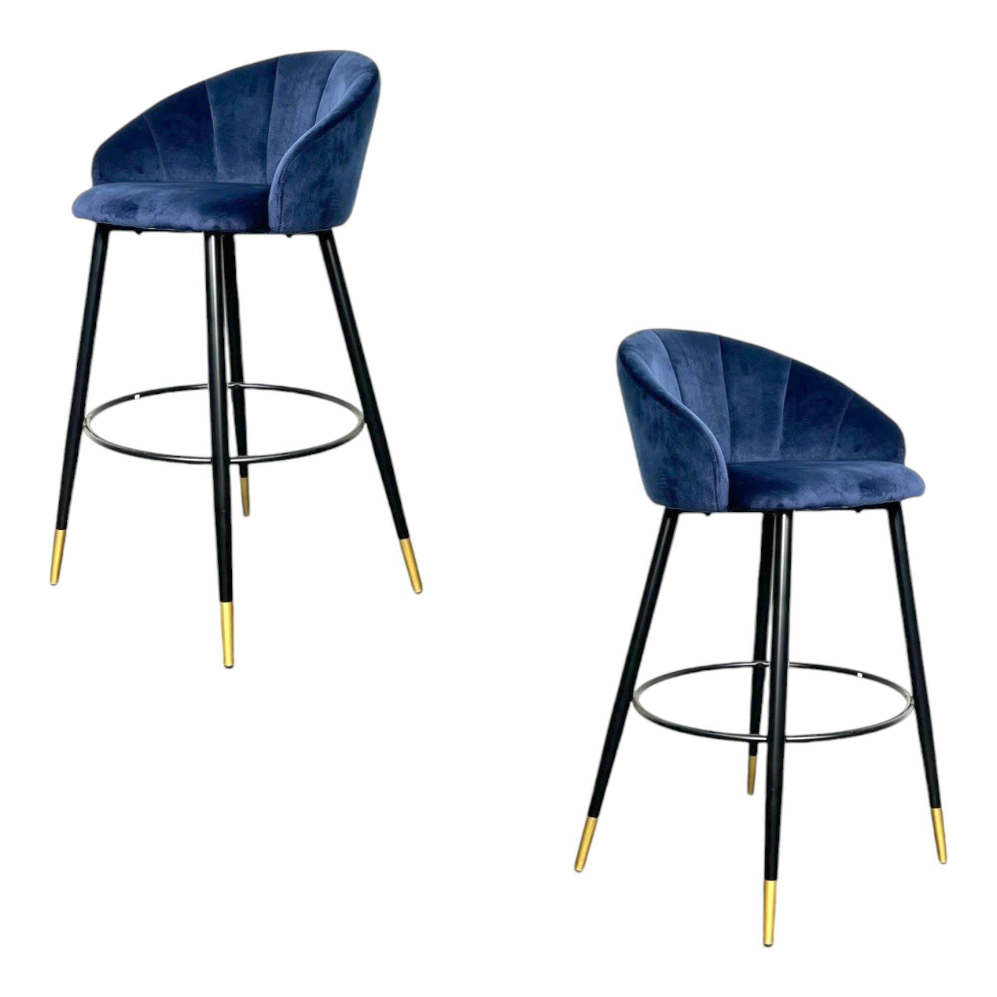 Chaise de bar coquillage velours bleu (lot de 2) HAWAI