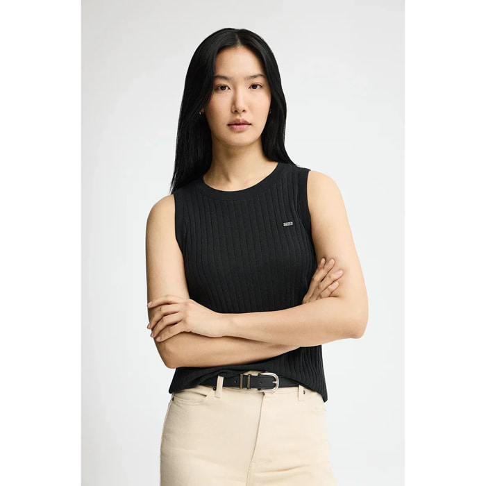 Camiseta sin mangas negra de canalé con logo Polo Club
