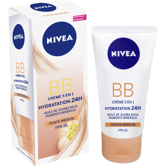 Pack de 2 - BB Crème NIVEA Hydratation 24h Teinte médium + éclat FPS 15 Essentials 50ml