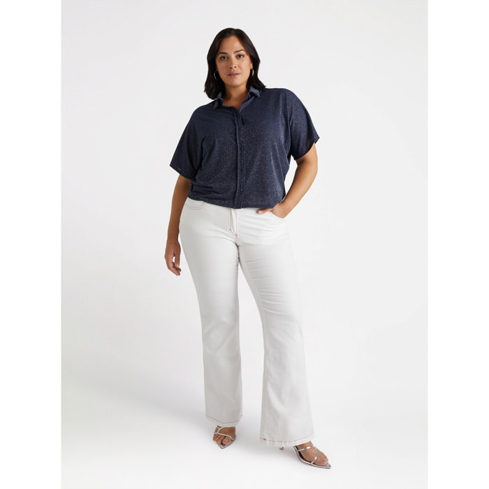 Fiorella Rubino - Pantaloni Flare in cotone con impunture fucsia - Bianco