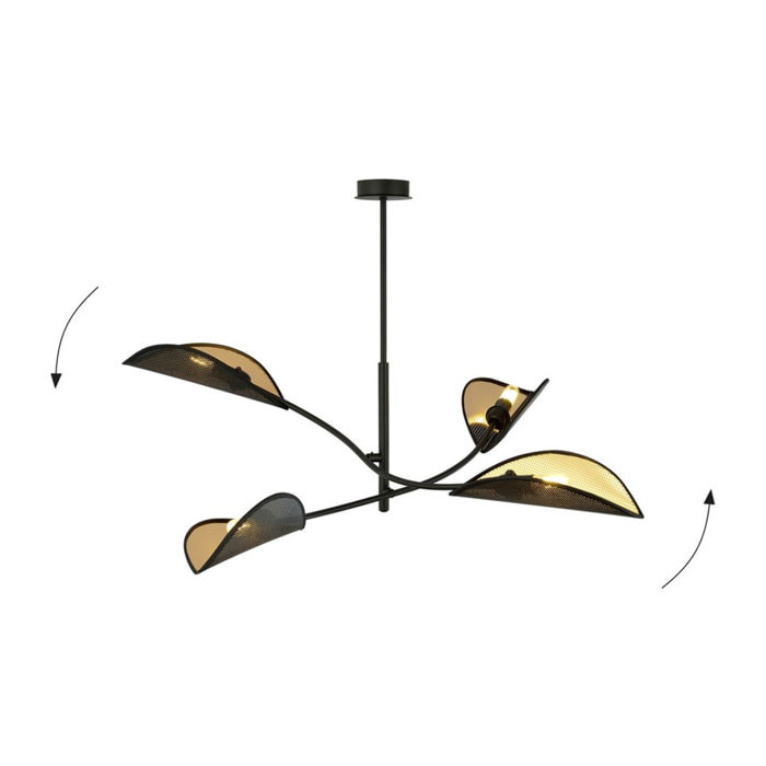 Lampada a sospensione Lotus in acciaio nero e oro