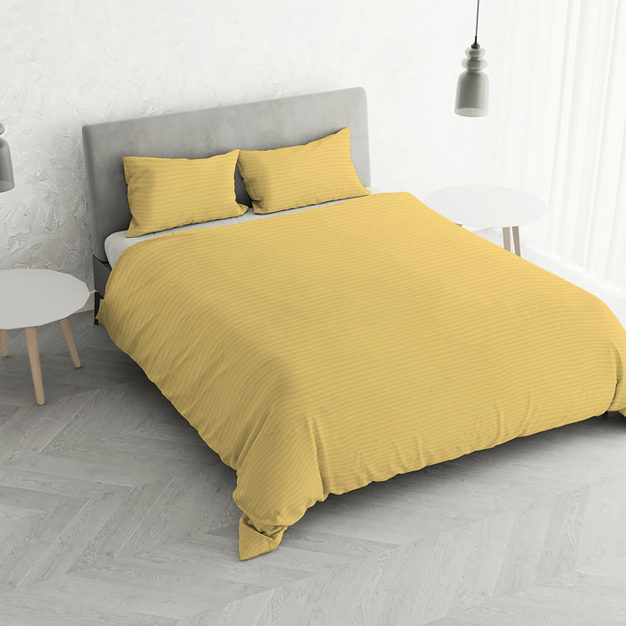 PARURE COPRIPIUMINO SATIN STRIPES, 100% Raso di Poliestere, Made in Italy, No Stiro - GIALLO