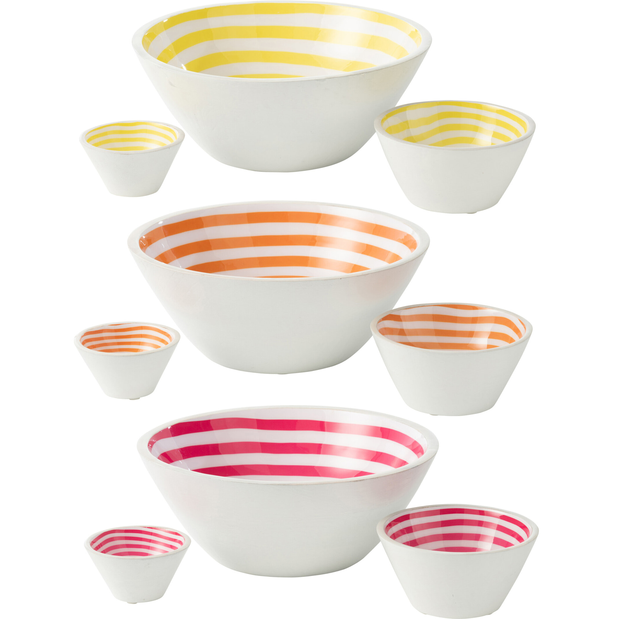 J-Line Bol Spirale Bois De Manguier Rose/Orange/Jaune Large Assortiment De 3