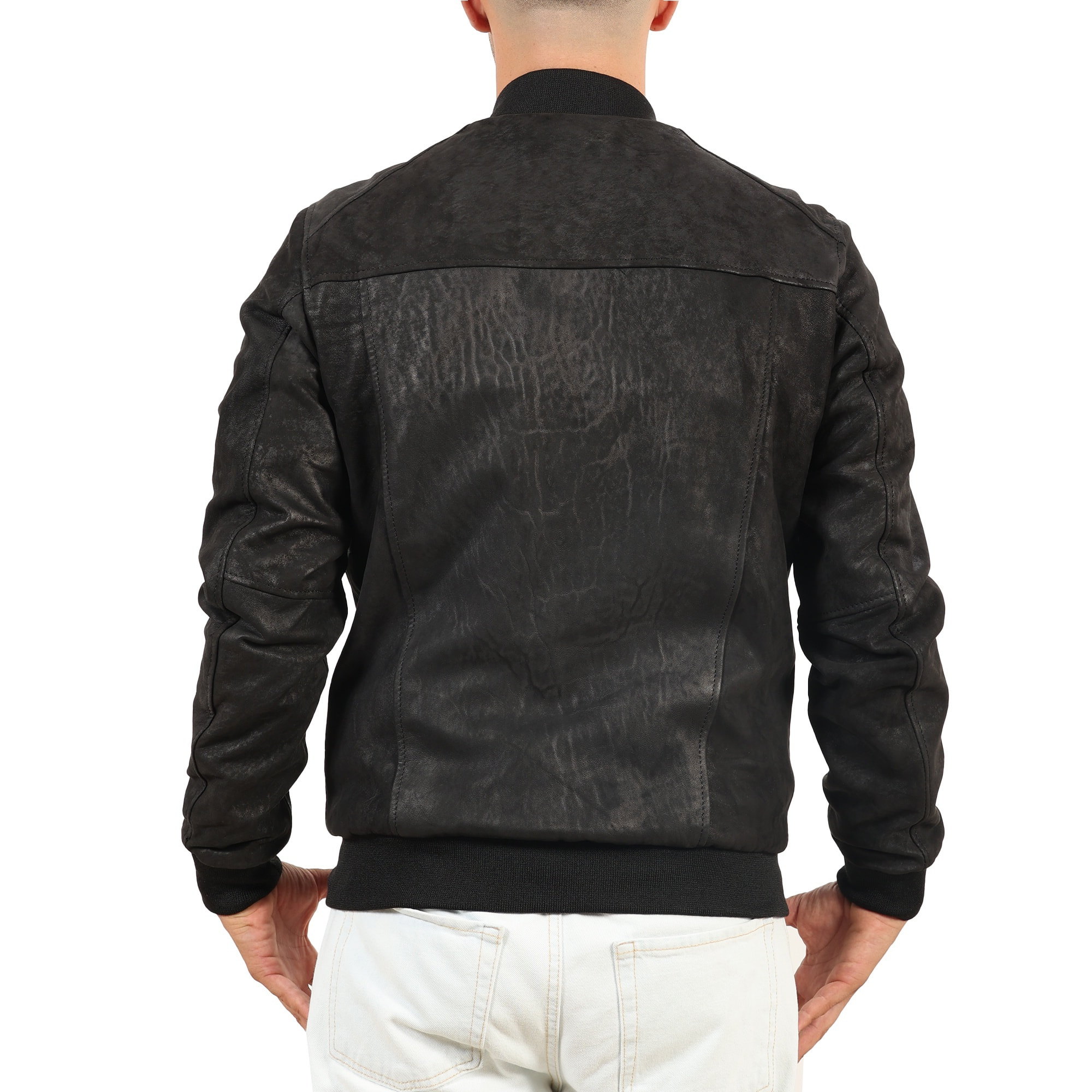 Giubbino in vera pelle di vitello rifinizione dakota Nero-Slim Fit