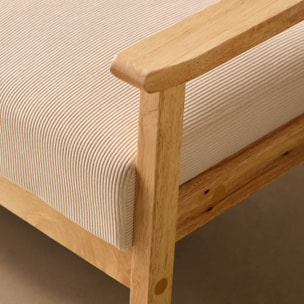 Canapé banquette 2 places bois d'hévéa velours côtelé ISAK