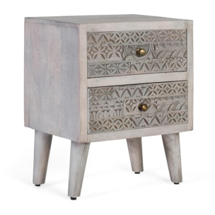 Table de chevet en bois de manguier 45 cm style ethnique boho sculpté